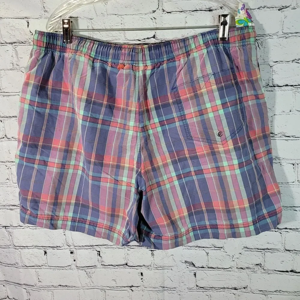 Polo Ralph Lauren Swim Trunks Mens XL‎ Lined Shorts Drawstring Beach Plaid Blue
